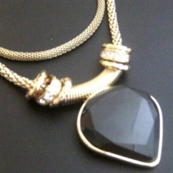 Avon double mesh chain Pendant Necklace goldtone setting rhinestone rondelles - Picture 3 of 5